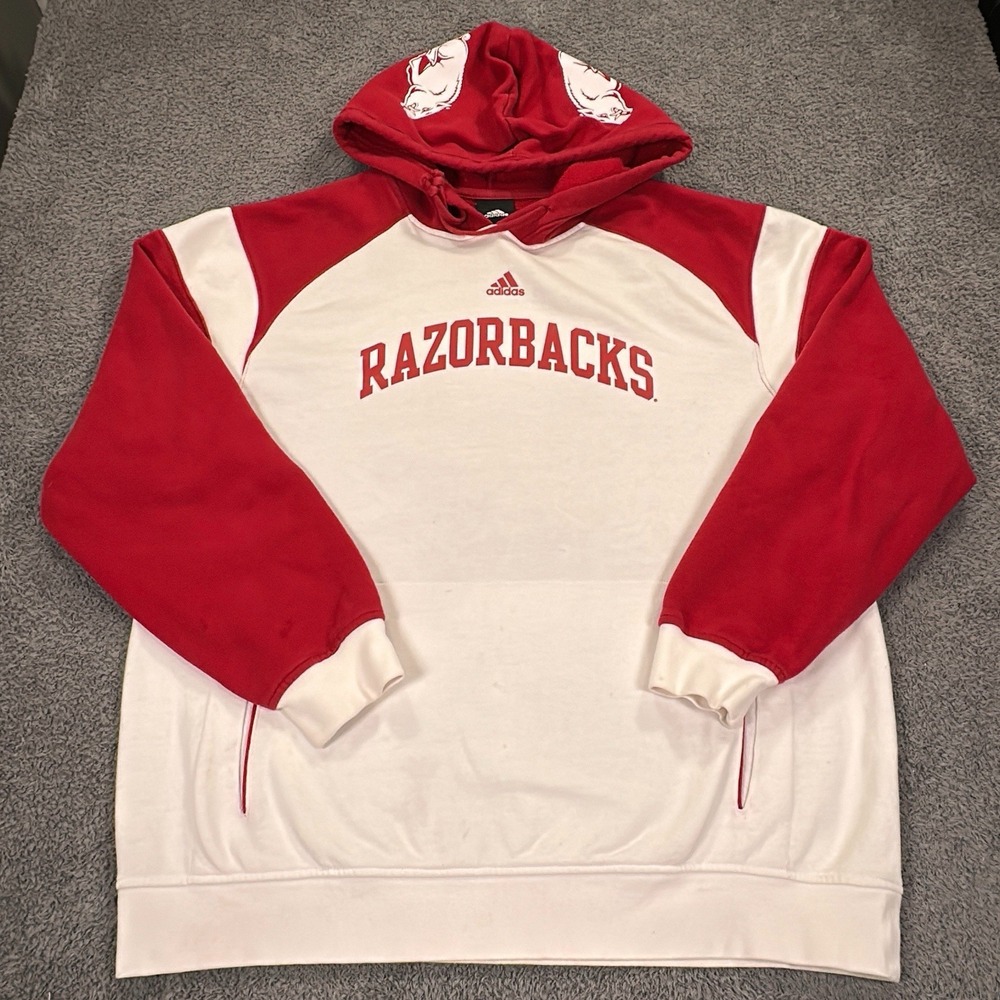 Arkansas Razorbacks Hoodie Adult Large White Adidas Sweatshirt Hogs NCAA‎ SEC